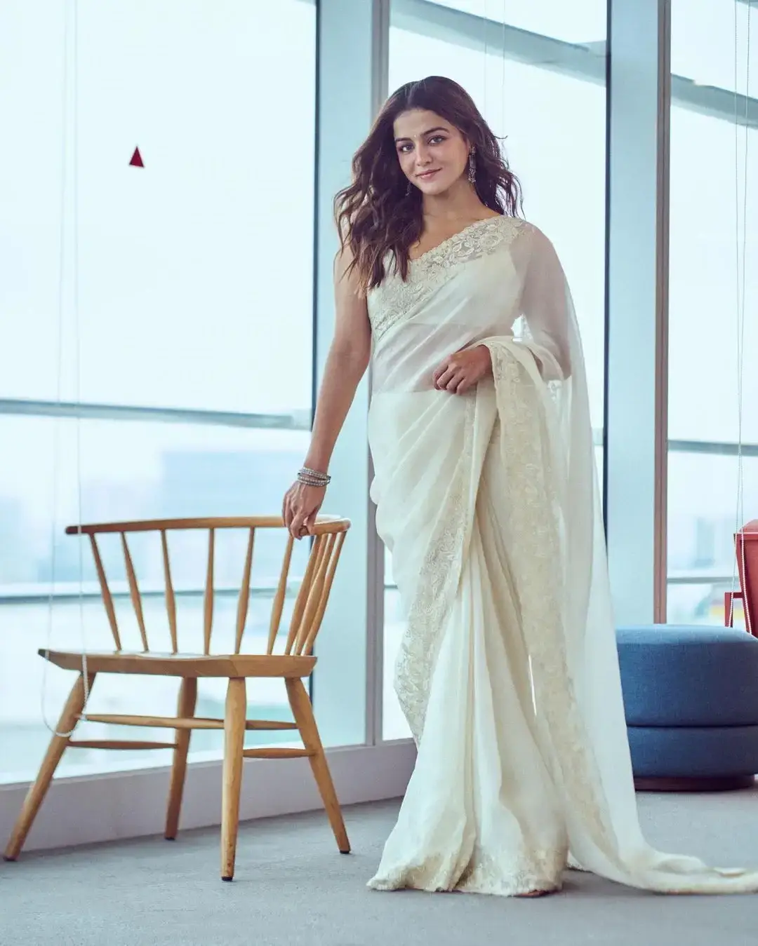 Indian Actress Wamiqa Gabbi in White Colour Saree